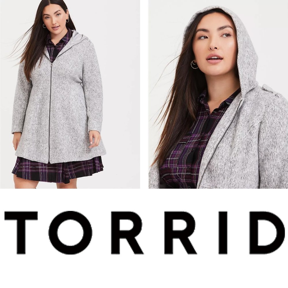 Torrid Marled Light Grey Hacci Fit & Flare Coat